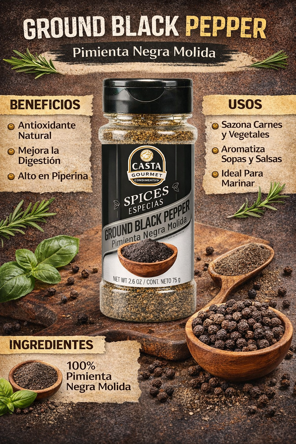 Pimienta Negra Molida- Casta Gourmet x75gr