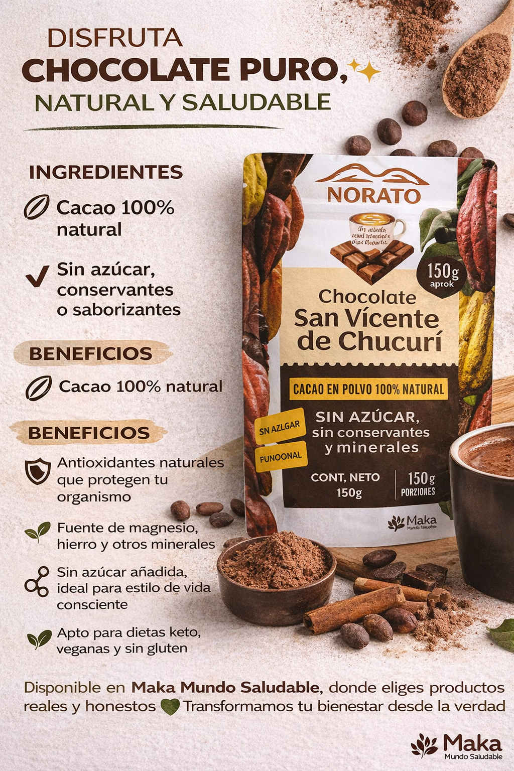 Cacao Orgánico en Polvo - Norato x150gr