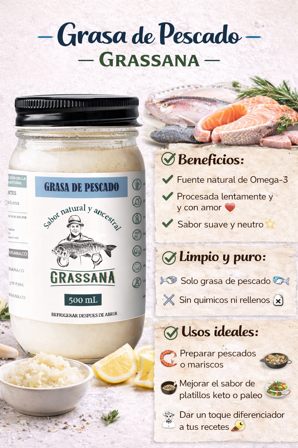 Grasa Orgánica de Pescado - Grassana x500ml