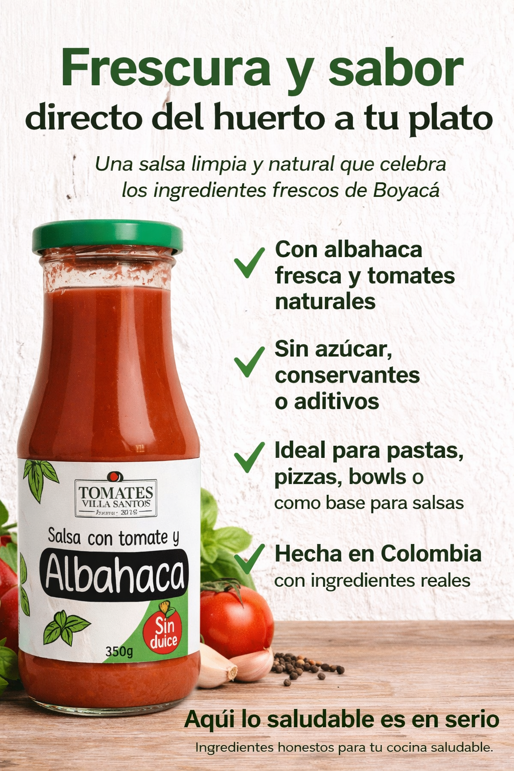 Salsa De Tomate Sabor Albahaca - Tomates Villa Santos x350gr