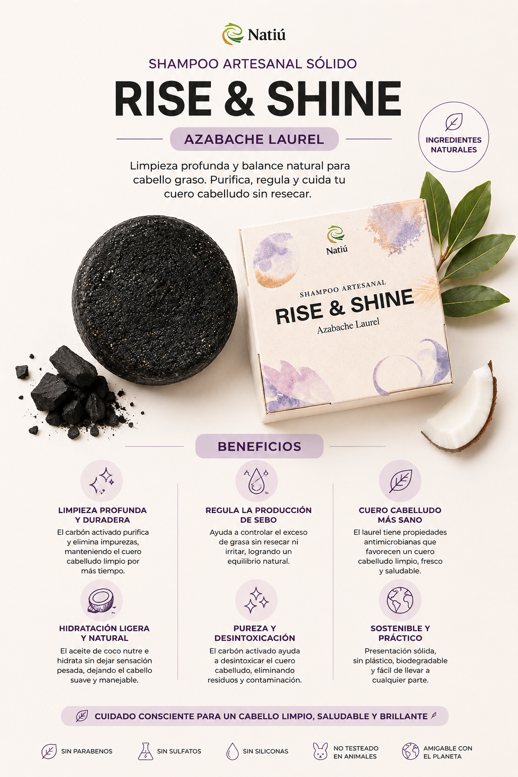 Shampoo Sólido Artesanal Azabache & Laurel – OIRIS (NATIU)