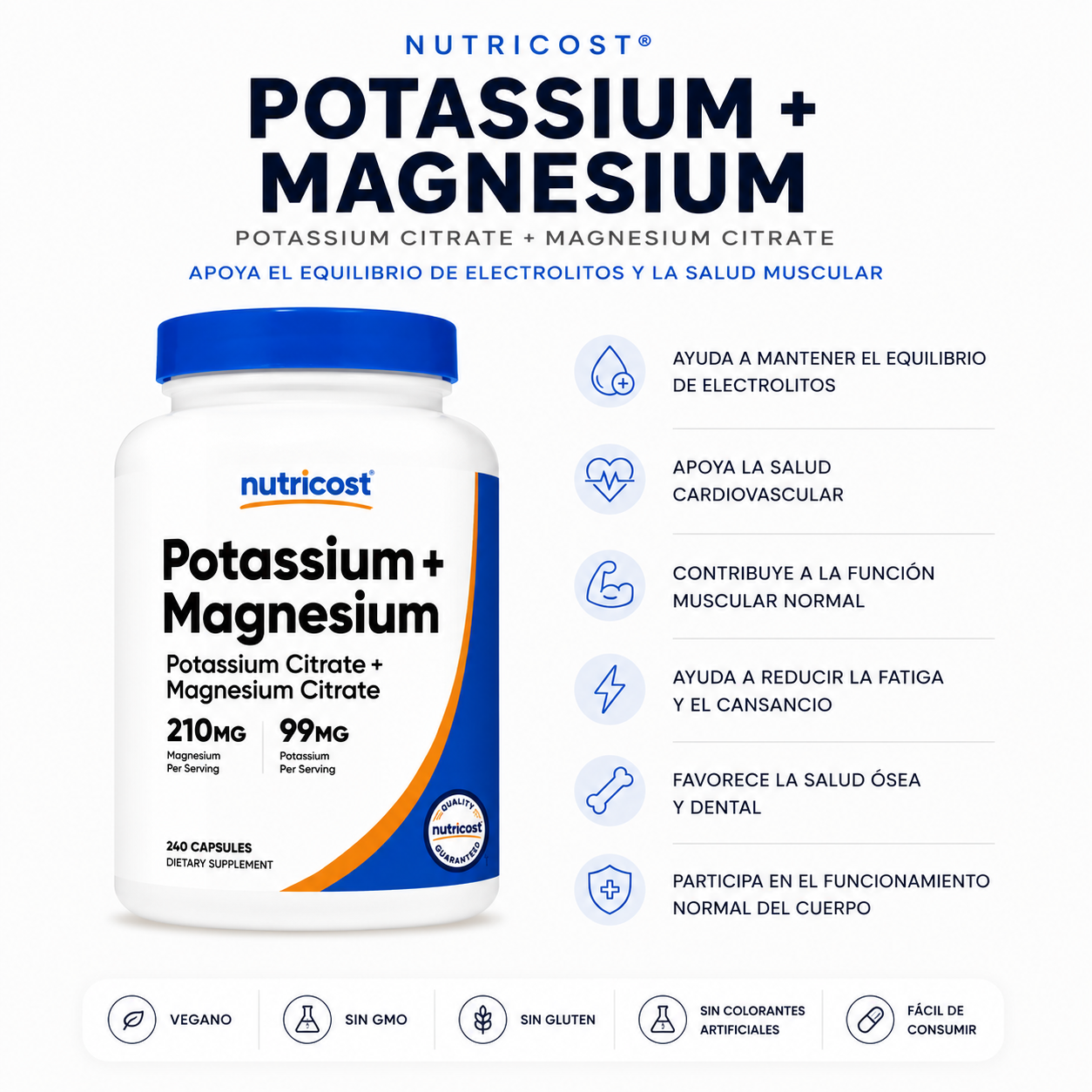 Potassium + Magnesium Citrate Nutricost - 240caps