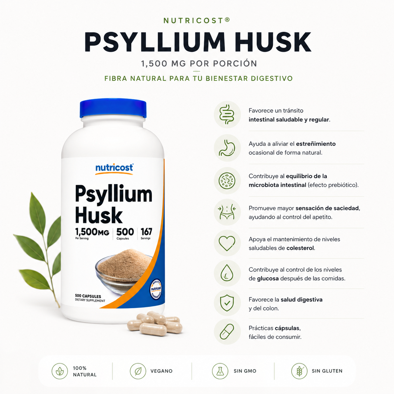 Psyllium Husk Nutricost -500 CAP 1500 Mg