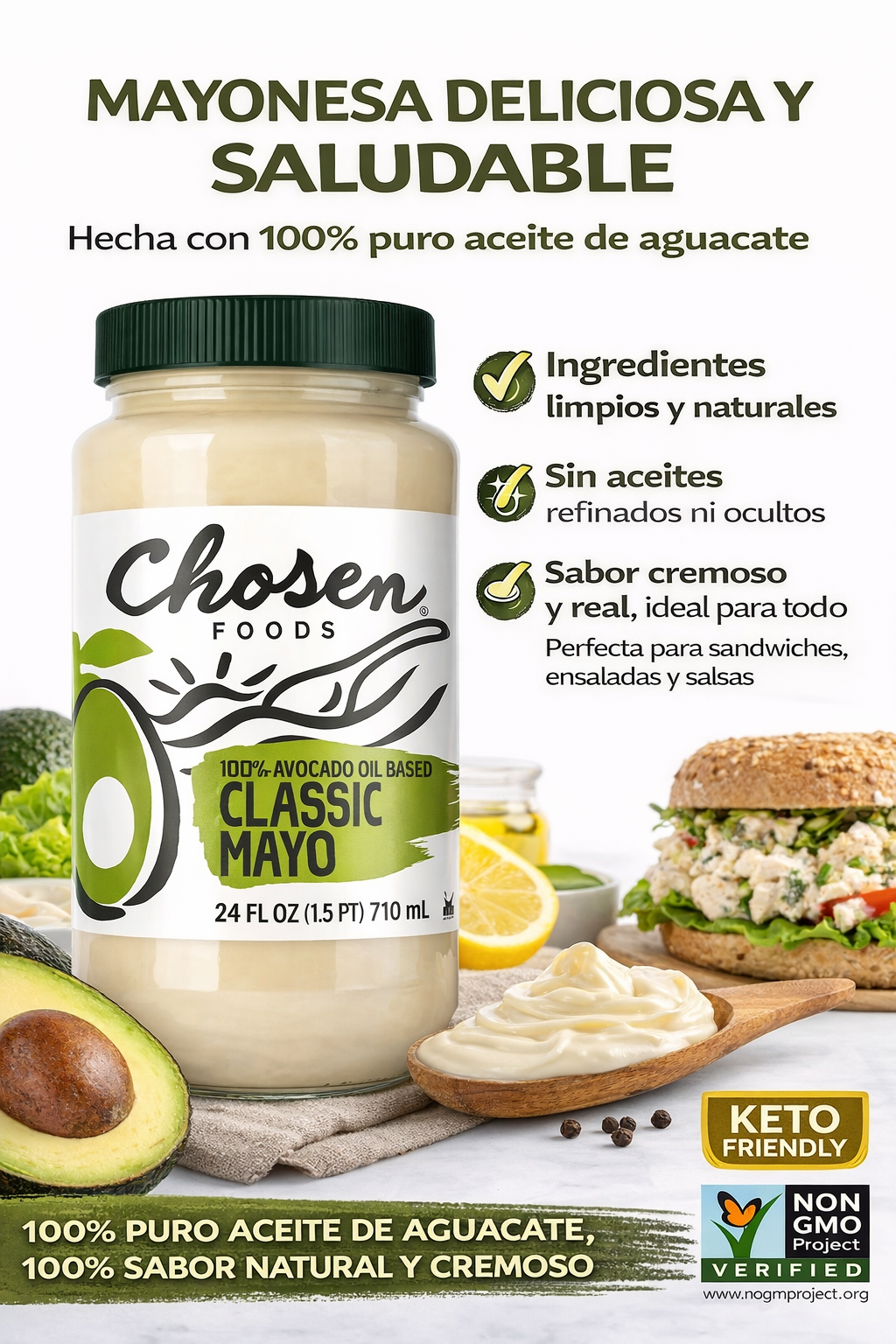 Mayonesa con Aceite de Aguacate - Chosen Foods x710ml