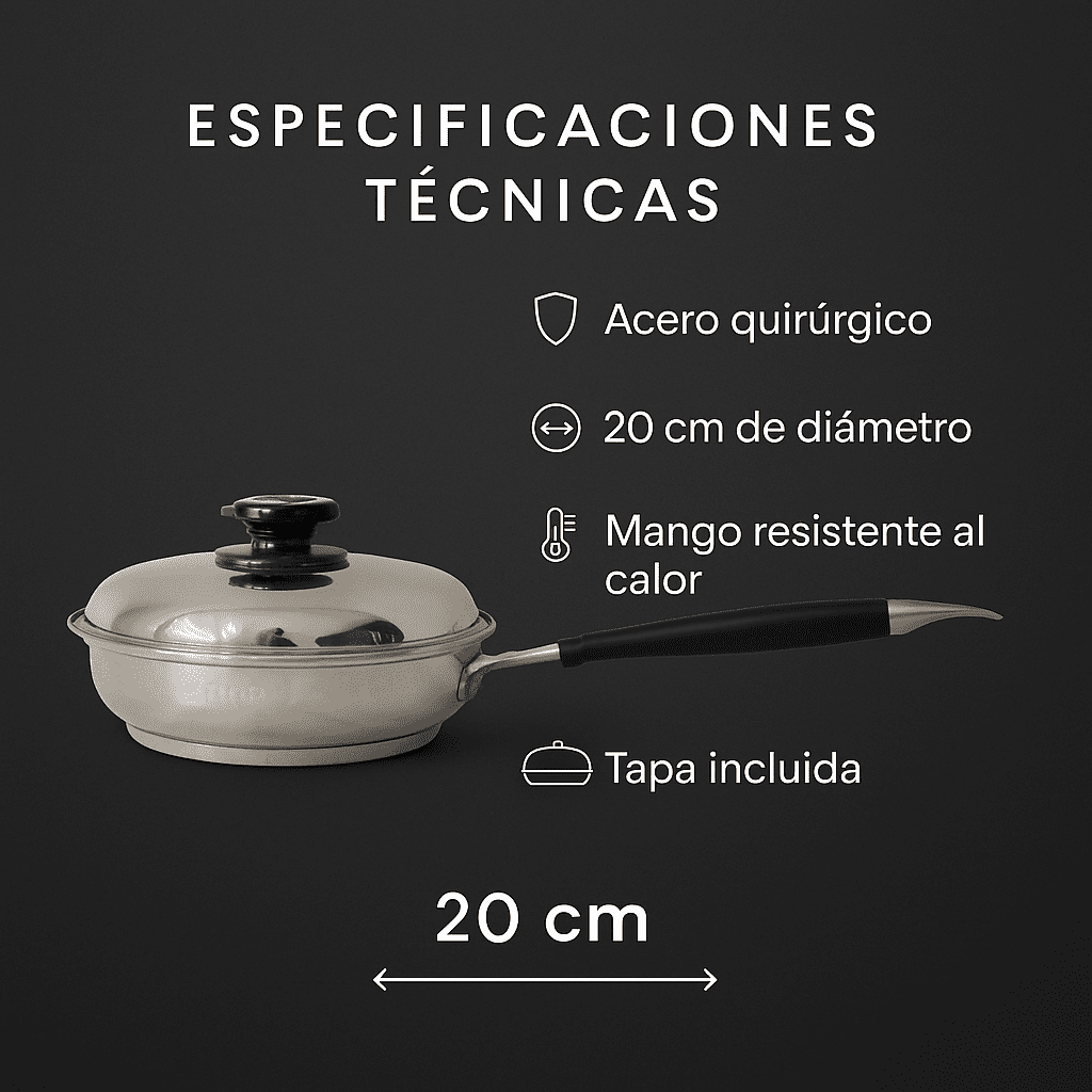 SARTEN 20 EN ACERO QUIRURGICO 316L