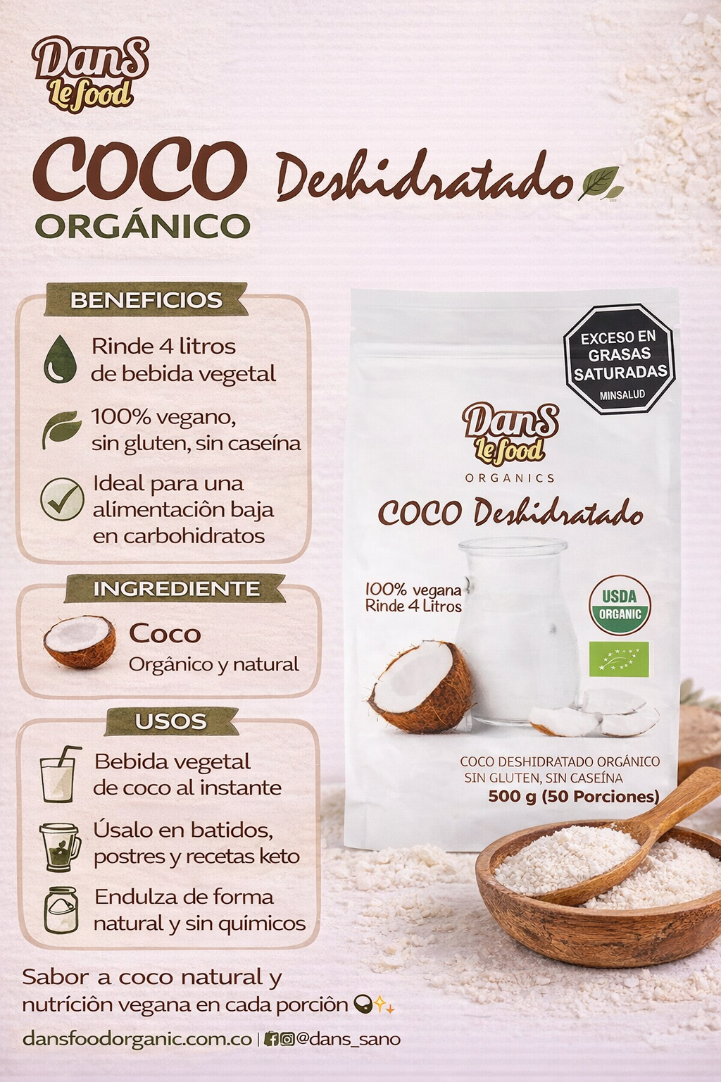 Leche de Coco en Polvo - Dans le Food x500gr