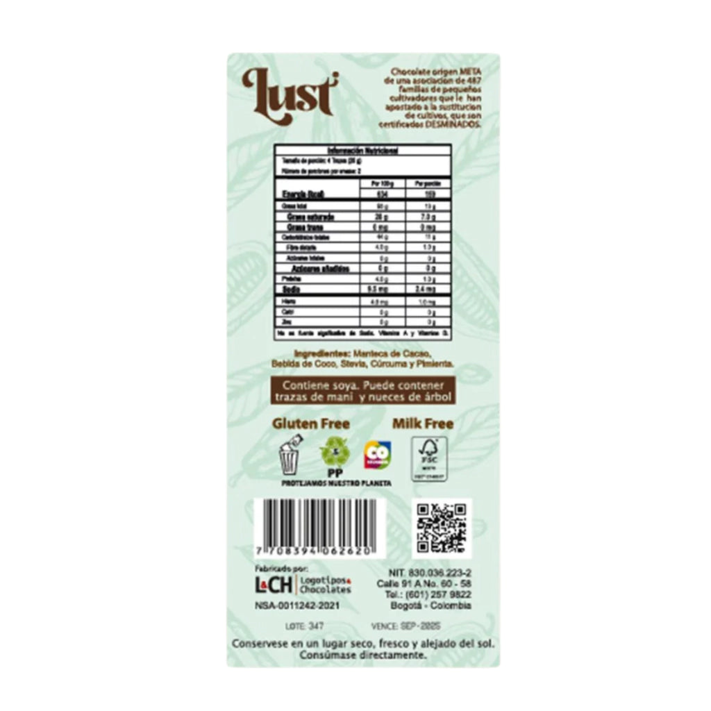 Barra De Chocolate Blanco Con Bebida De Coco - Lust x50g