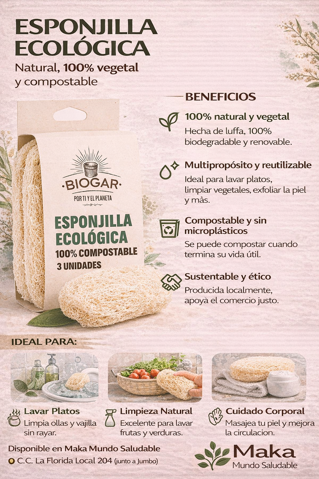 Esponjilla Ecológica - Biogar x3unid