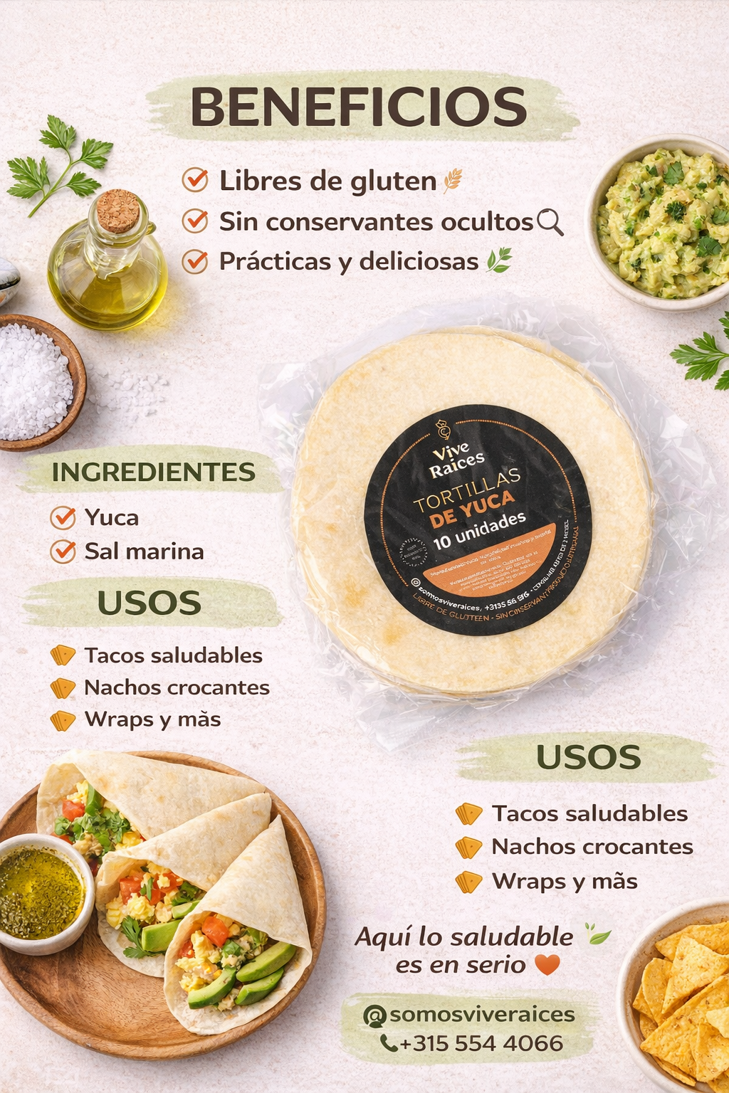 Tortillas de Yuca Vive Raíces - Comida Real x10unid