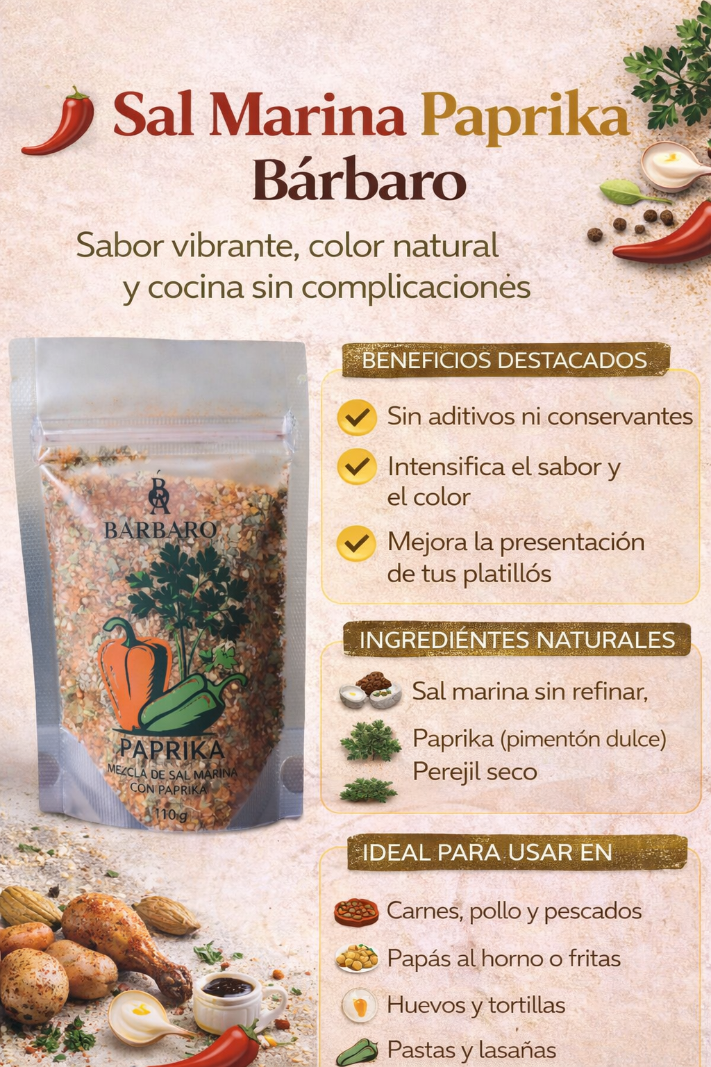 Sal Marina Paprika - Bárbaro x110g