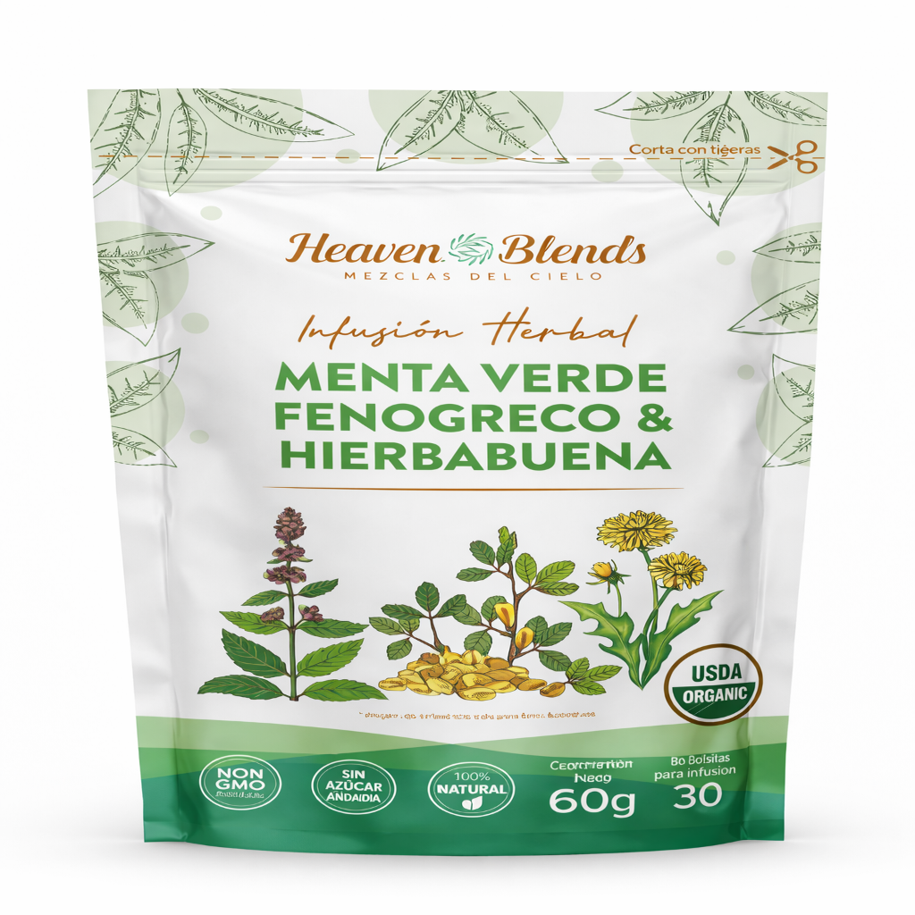 Infusión Orgánica Menta Verde, Fenogreco & Hierbabuena - Heaven Blends x60g
