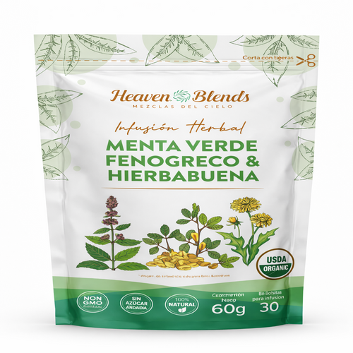 Infusión Orgánica Menta Verde, Fenogreco & Hierbabuena - Heaven Blends x60g