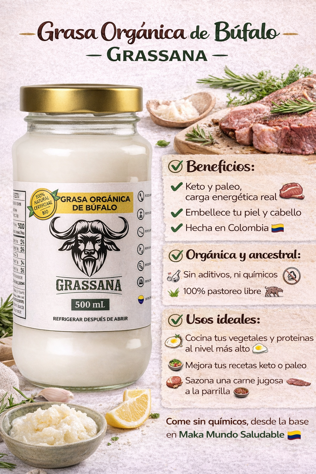 Grasa Orgánica de Búfalo - Grassana x500ml