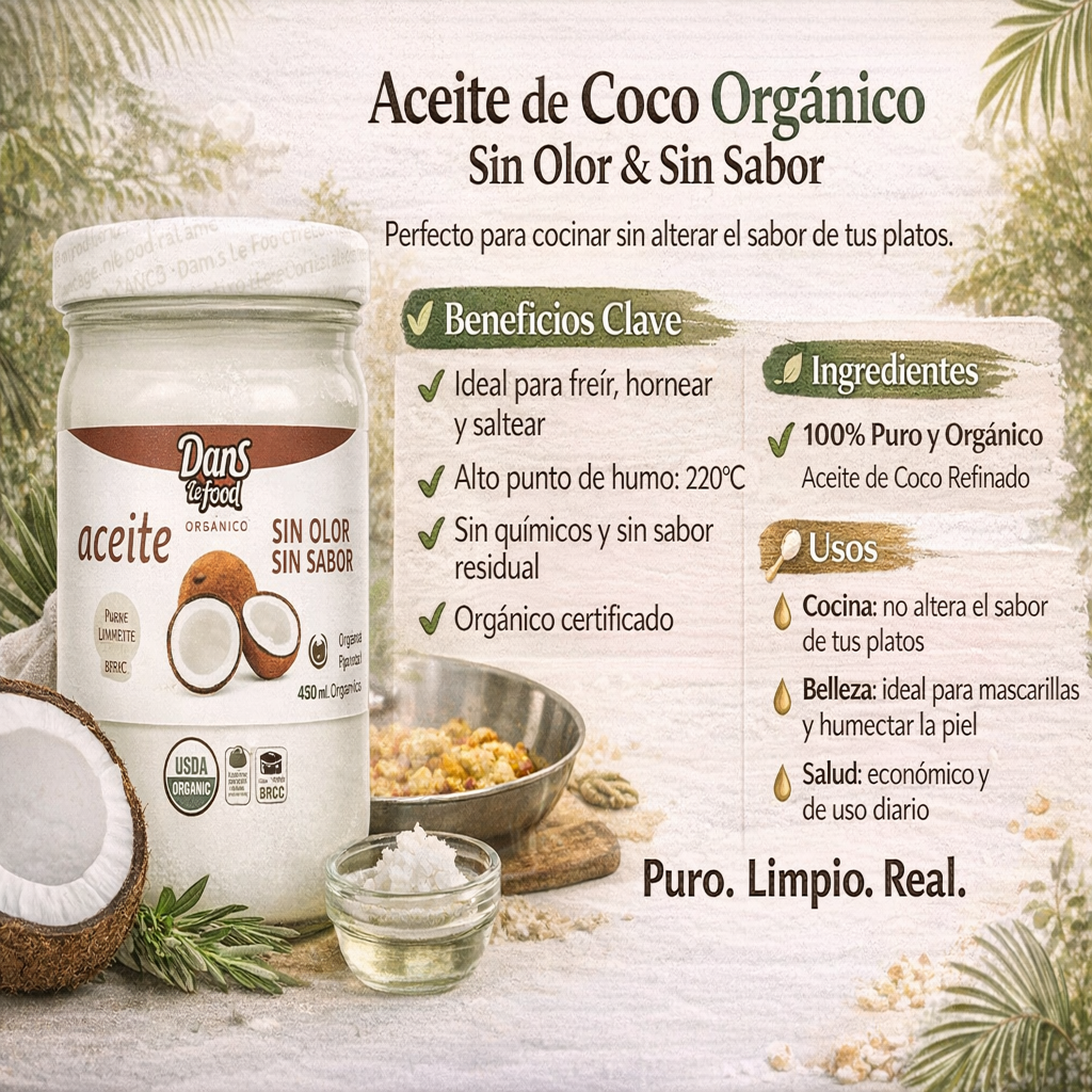 Aceite de Coco Sin olor y sin sabor - Dans Le Food x450ml
