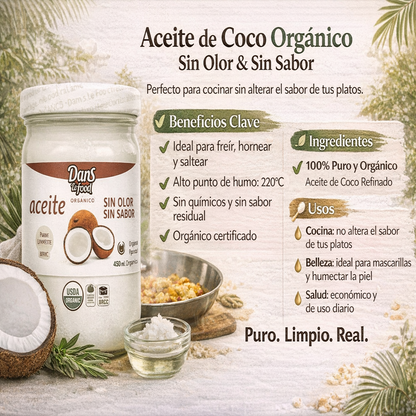 Aceite de Coco Sin olor y sin sabor - Dans Le Food x450ml
