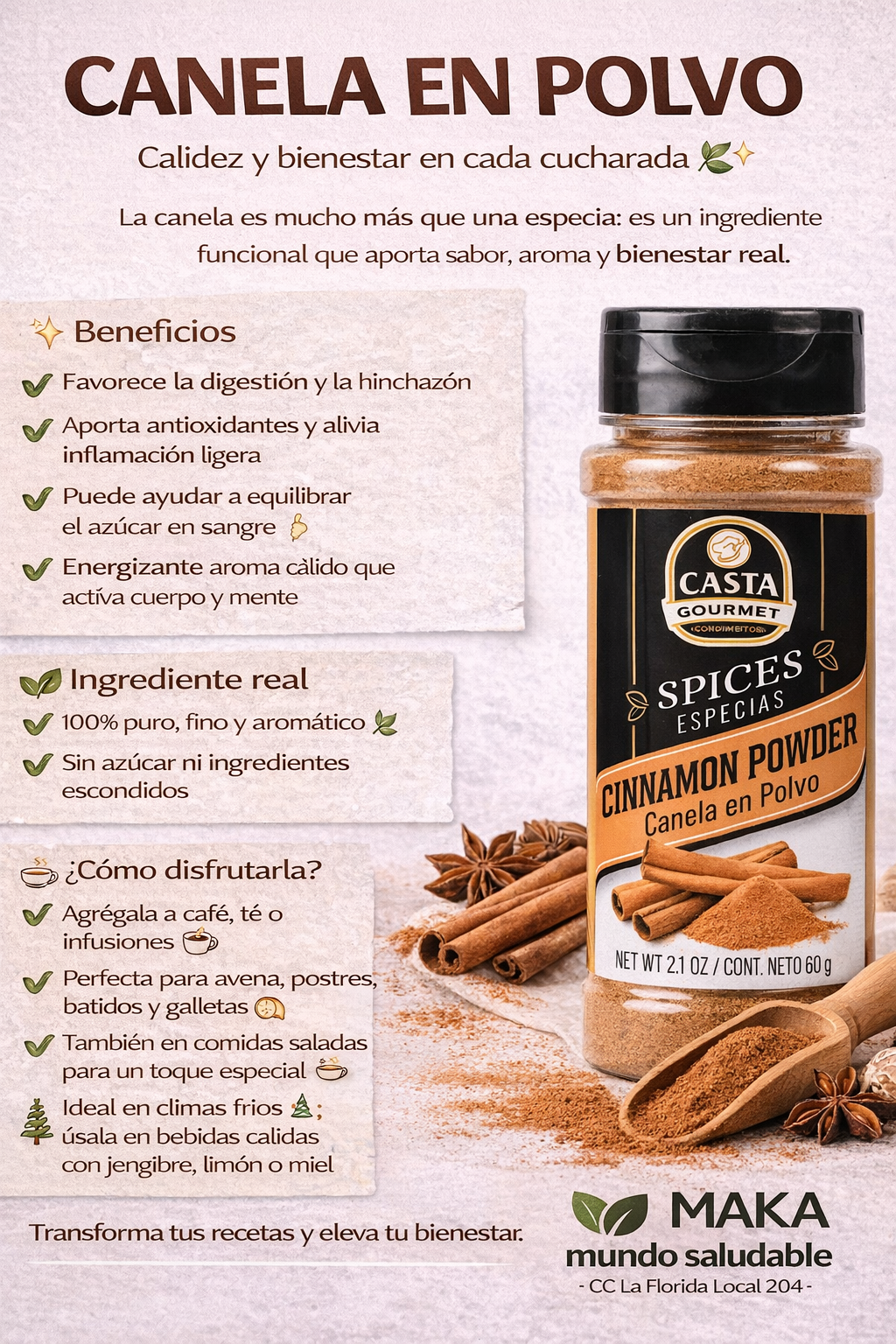 Canela en Polvo - Casta gourmet x60gr