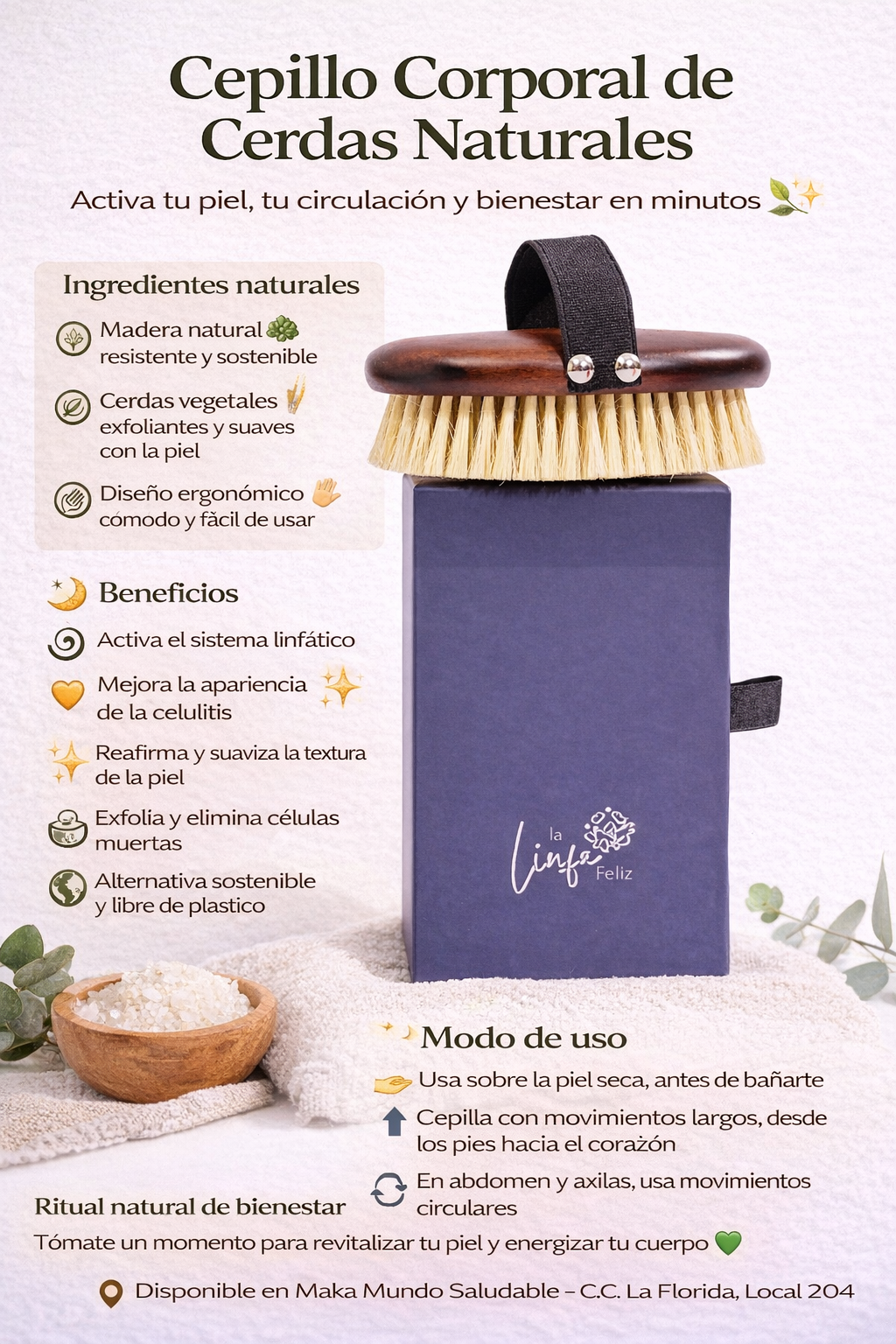 Cepillo En Seco Oscuro Para Masajes Linfaticos - Linfa Feliz