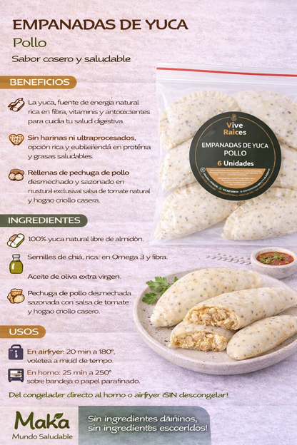 Empanadas de Yuca (Solo Pollo) Vive Raíces - Comida Real x6unid