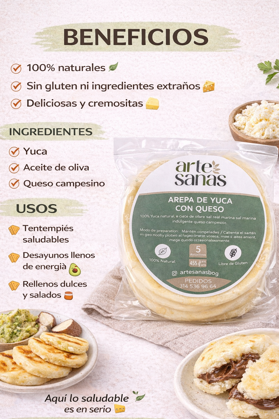Arepas De Yuca Con Queso - Artesanas x5unid