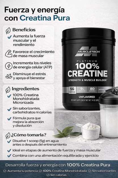 Creatina Platinum Monohidratada Sin Sabor - Muscletech x400g