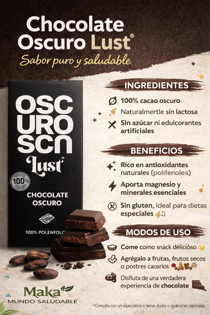 Barra De Chocolate 100% Cacao - Lust x60g