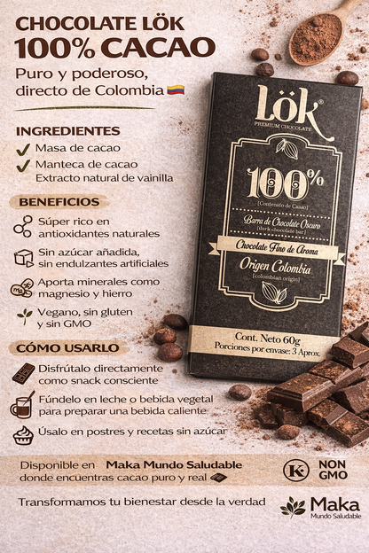 Barra De Chocolate 100% Cacao - Lok x60g