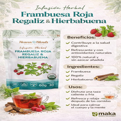 Infusión Orgánica de Frambuesa, Regaliz & Hierbabuena - Heaven Blends x60g