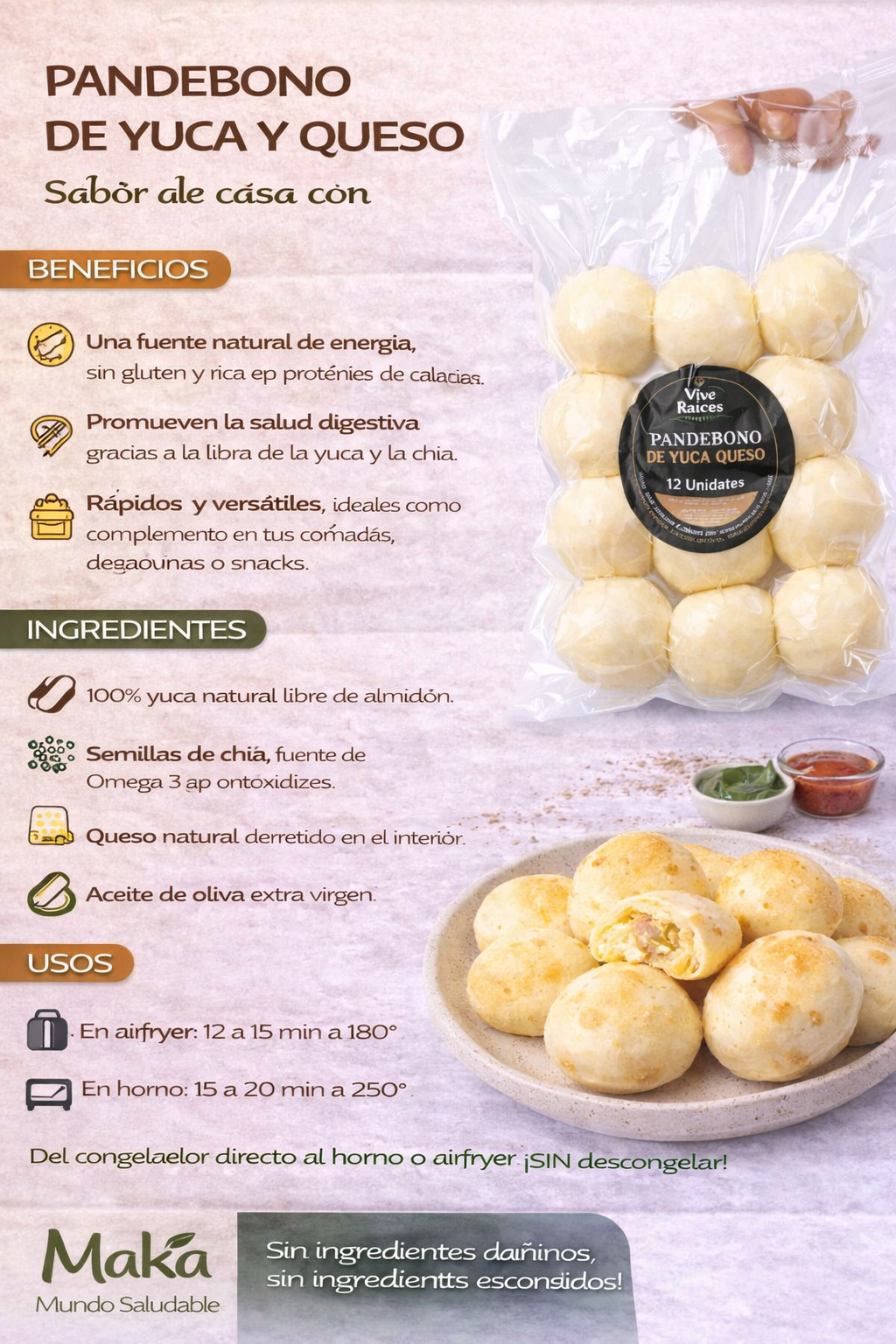 Pan de Bono Yuca Vive Raíces - Comida Real x12unid
