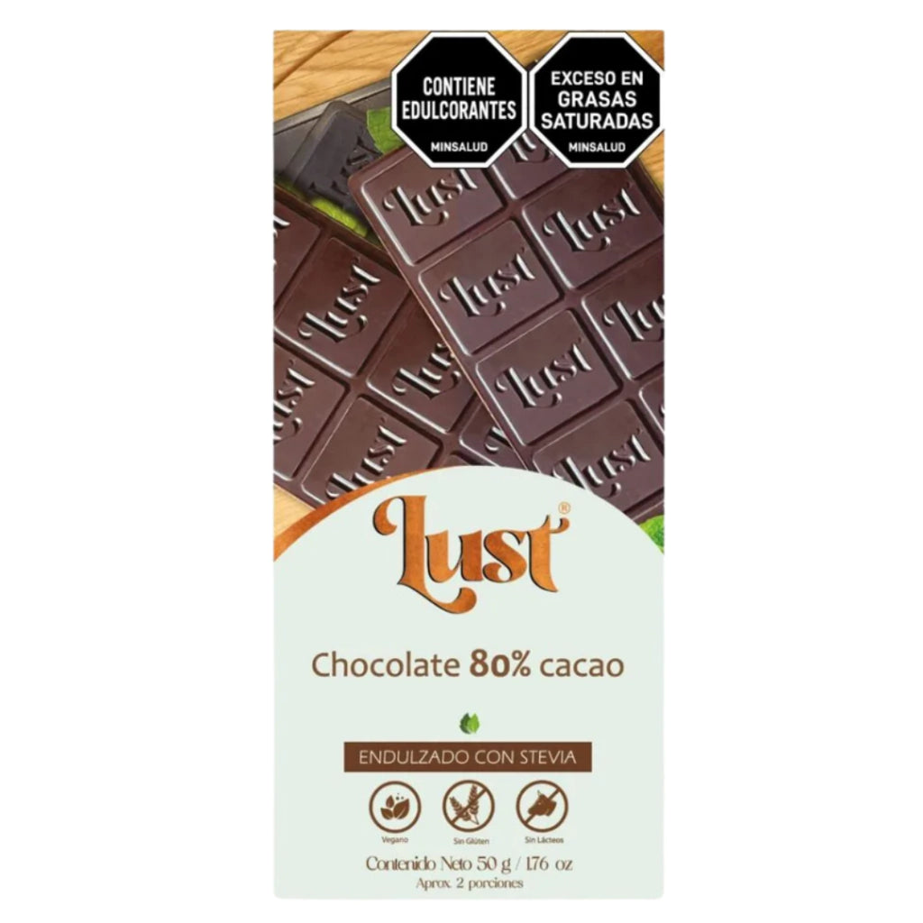 Barra De Chocolate 80% Con Stevia - Lust x50g