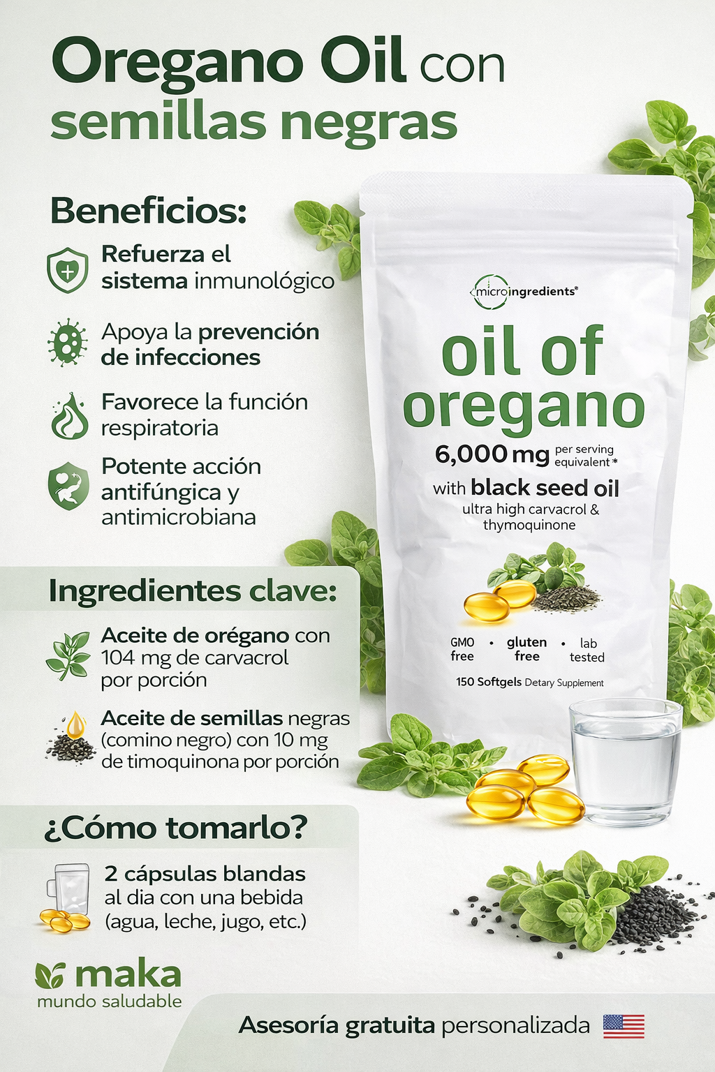 Aceite de Orégano (capsulas) - MicroIngredients x150caps