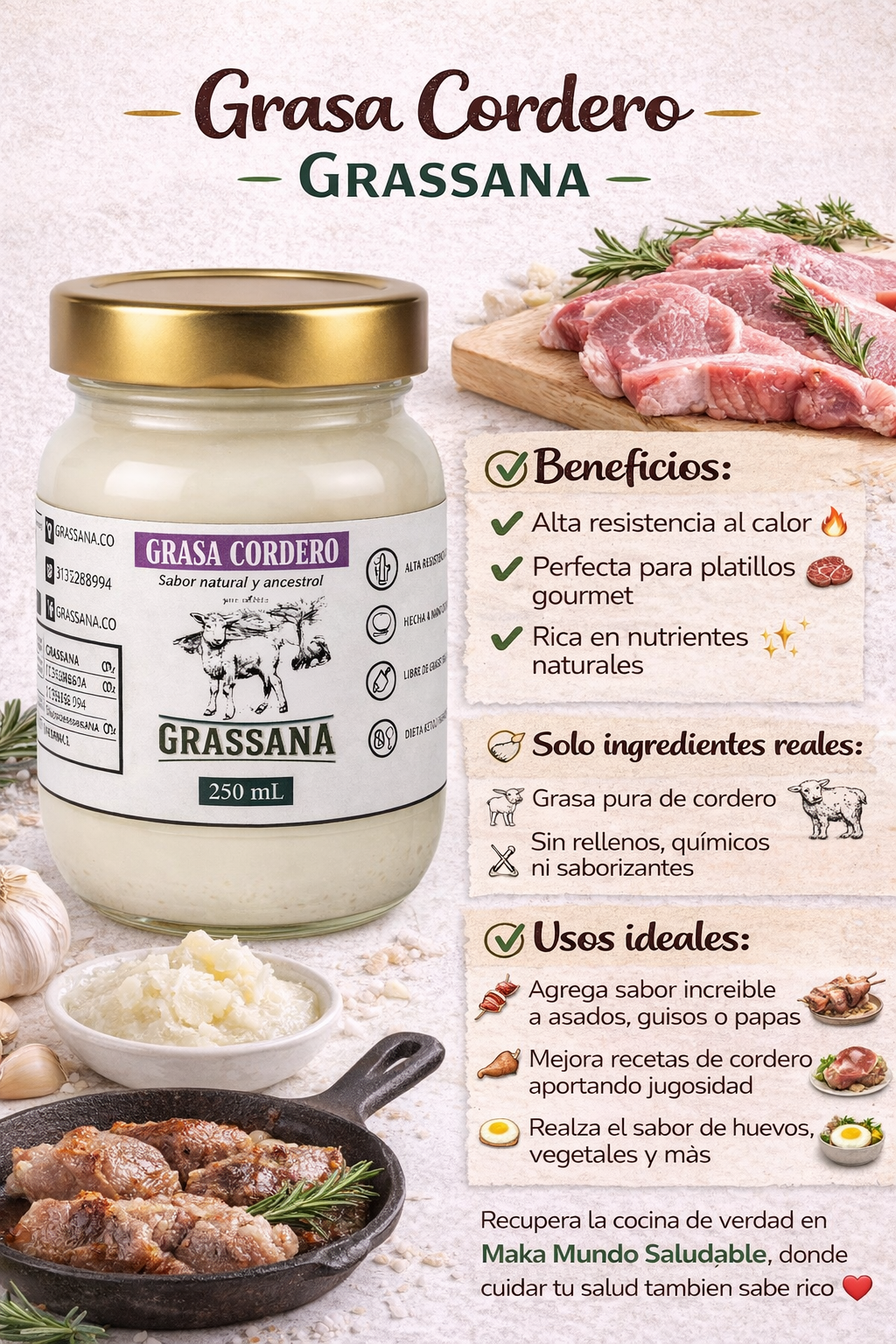 Grasa Orgánica de Cordero - Grassana x250ml