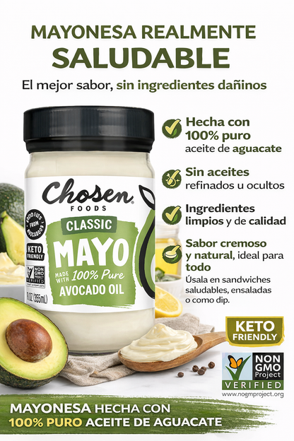 Mayonesa Clásica con Aceite de Aguacate - Chosen Foods x352ml