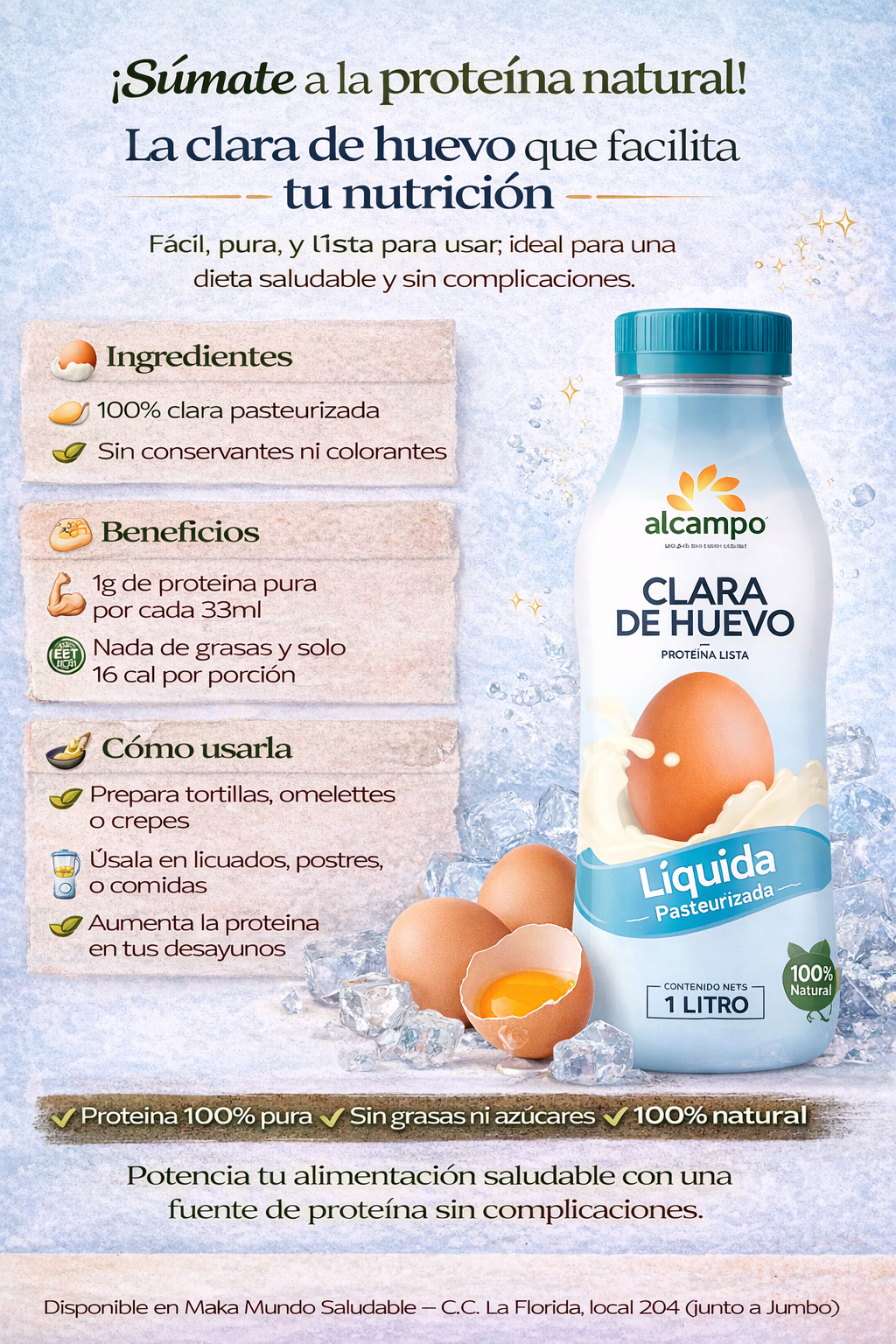 Clara de Huevos Pasteurizada - Al Campo x1000ml