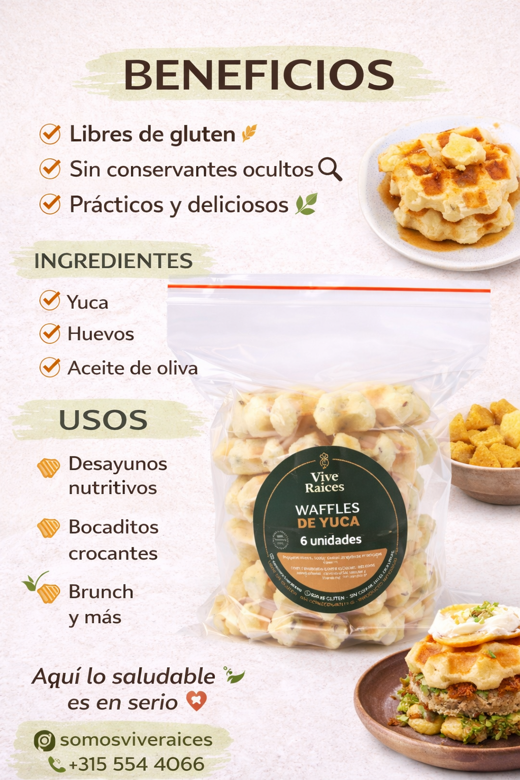 Waffles de Yuca Vive Raíces - Comida Real x6unid