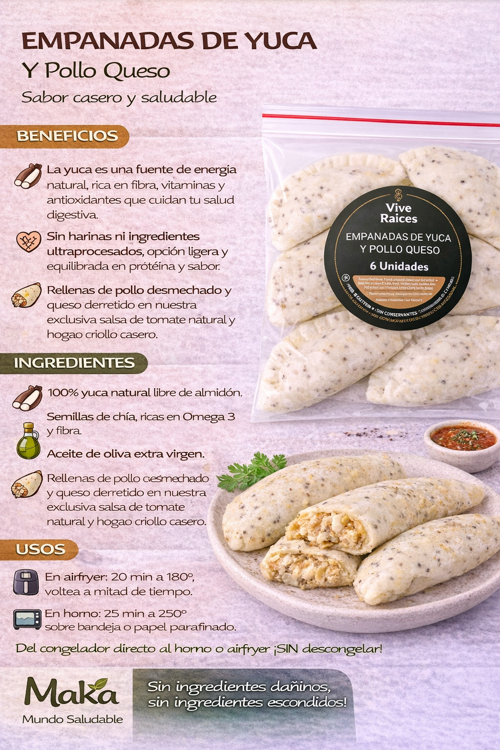 Empanadas de Yuca (Pollo Queso) Vive Raíces - Comida Real x6unid