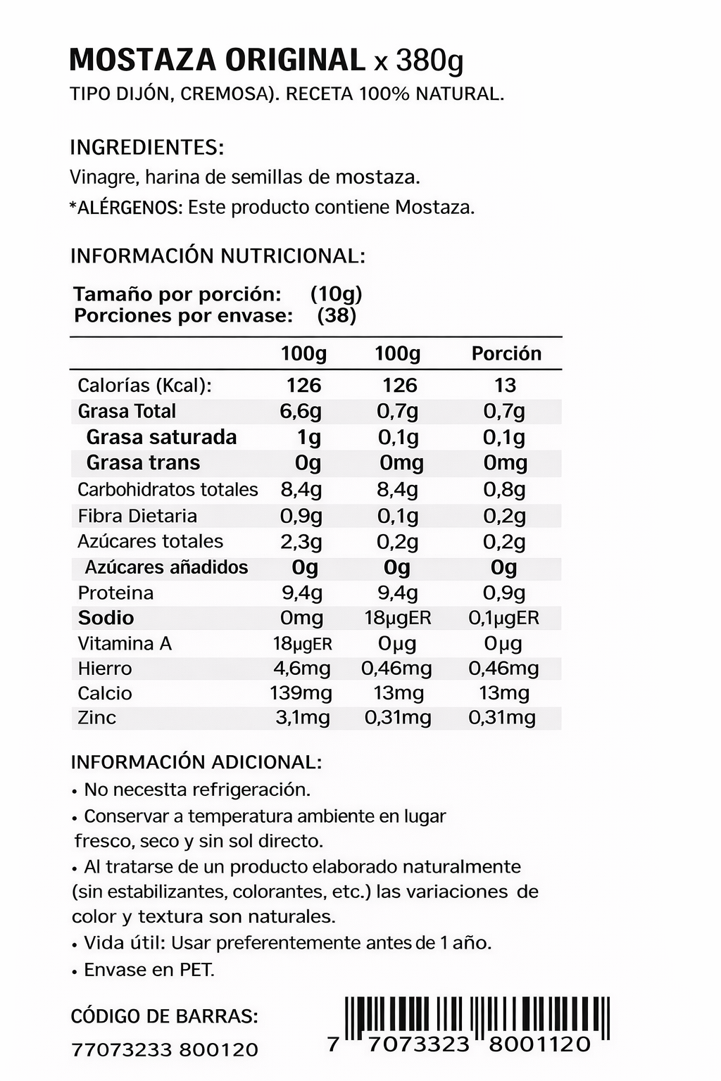 Mostaza Original Tipo Dijon - Hacienda Gourmet x380gr