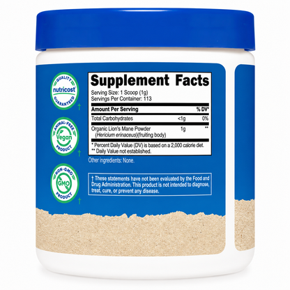 Organic Lion's Mane Mushroom Nutricost - 113g