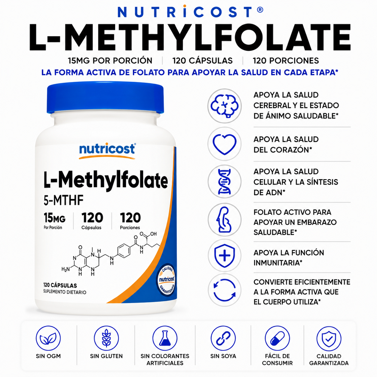 L-Methylfolate Nutricost - 120caps