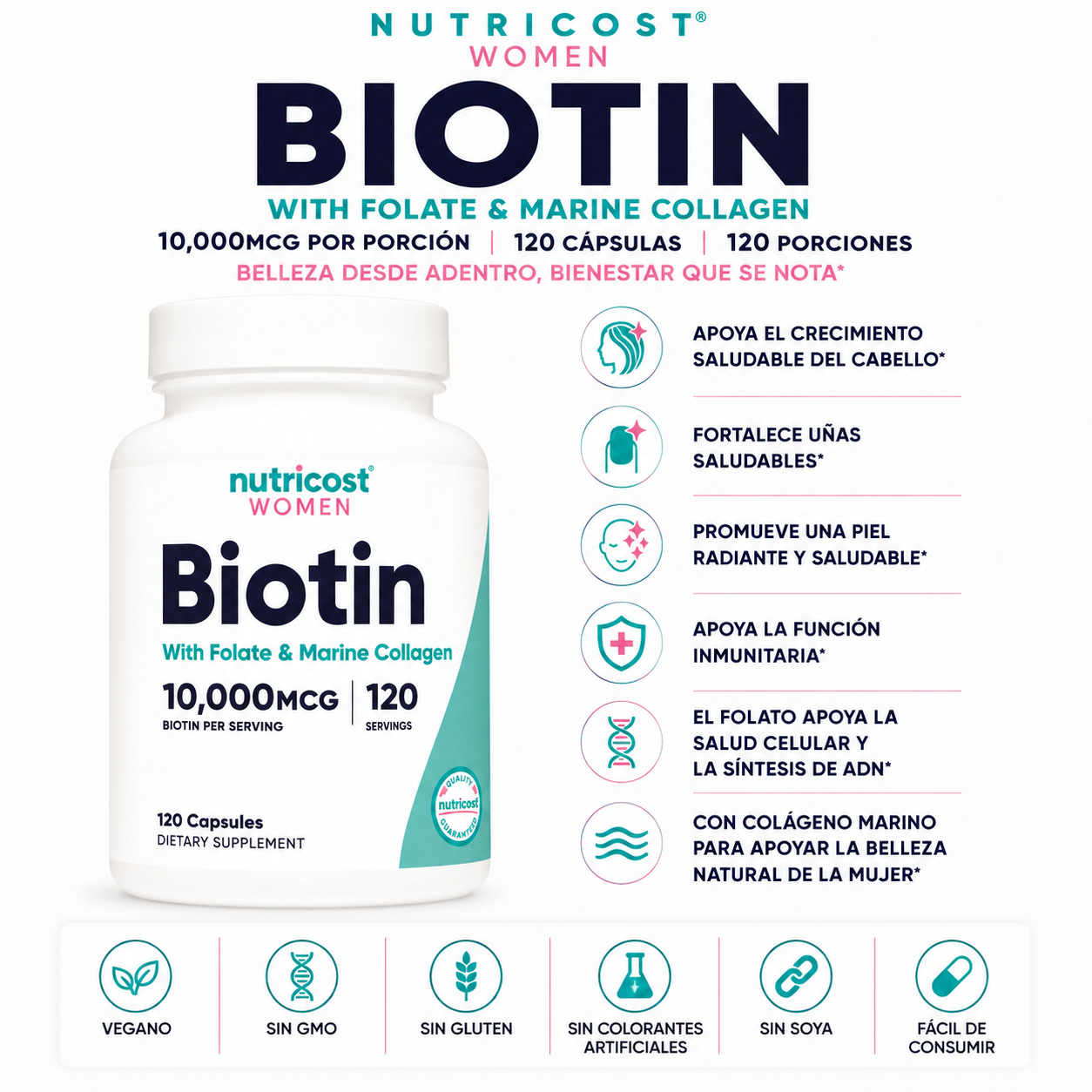 Biotina Para Mujeres Nutricost - 120cap
