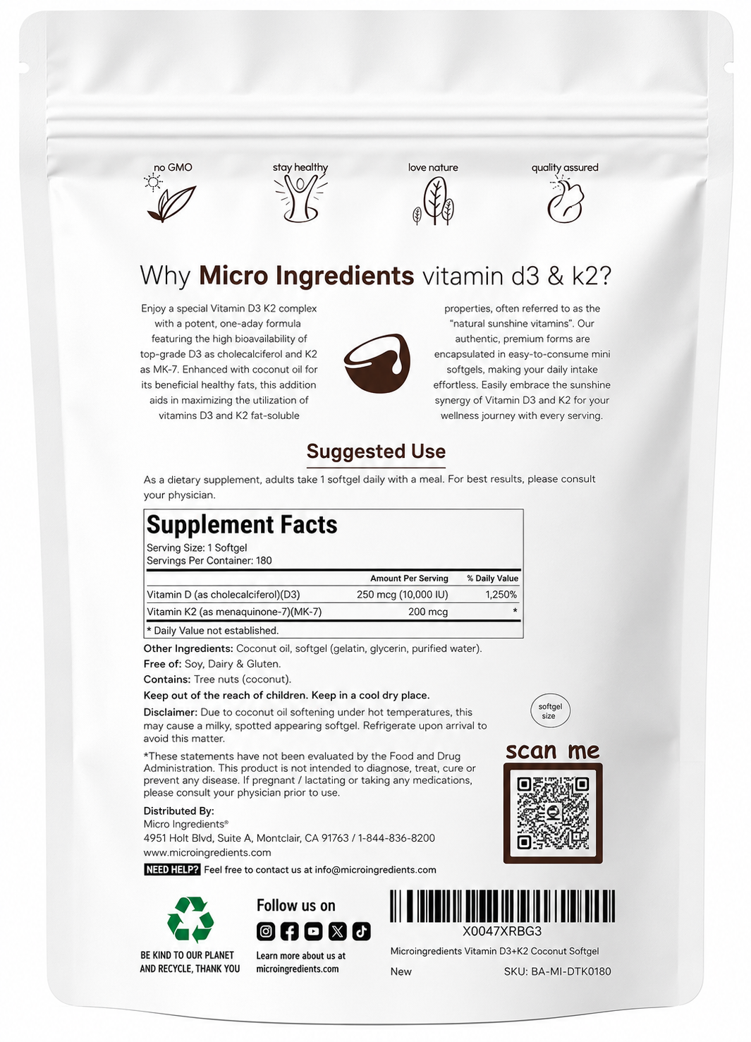 Vitamina d3 + k2 - MicroIngredients x150caps