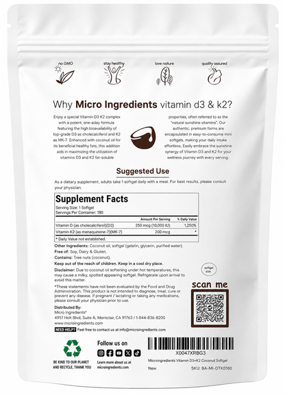 Vitamina d3 + k2 - MicroIngredients x150caps