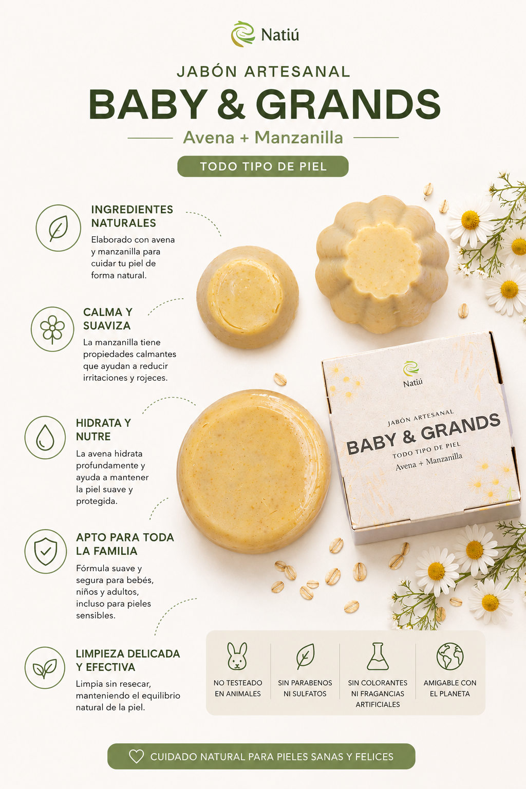 Jabón Artesanal Baby &amp; Grands – Avena + Manzanilla - OIRIS (NATIU)