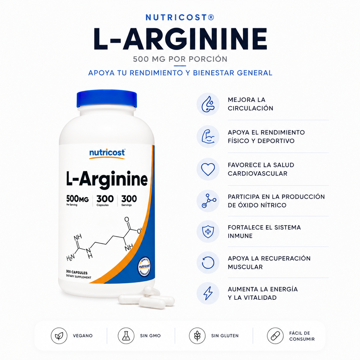 L-Arginina Nutricost - 300caps