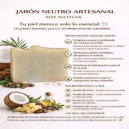 Jabón Artesanal Neutro - Nativas x75g