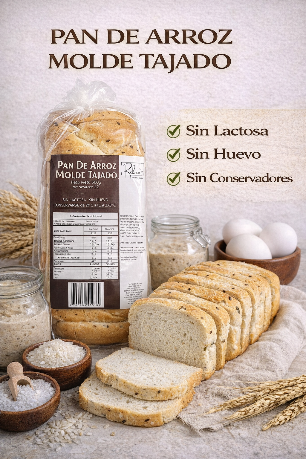 Pan de Arroz Tajado - Reborn x500g