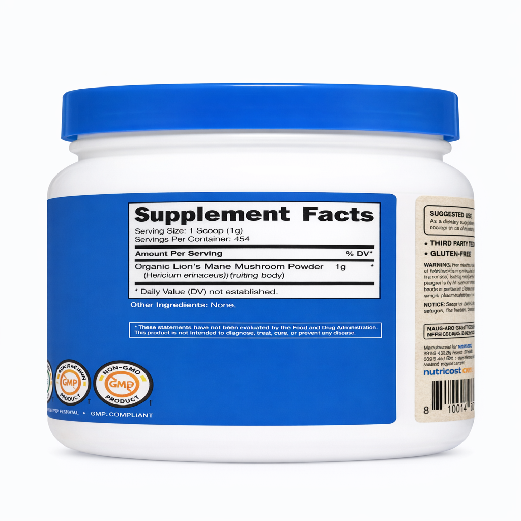 Organic Lion´s Mane Powder - Melena De León en Polvo - Nutricost x113g