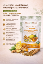 Infusión Herbal Cúrcuma, Jengibre, Limón & Pimienta – Heaven Blends x60g