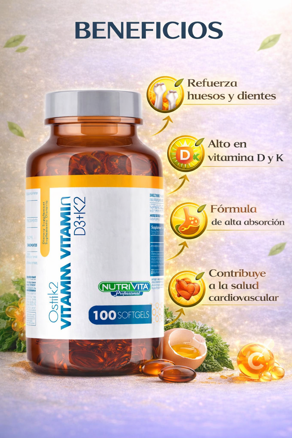 Vitamina D3+K2 - Nutrivita x100caps
