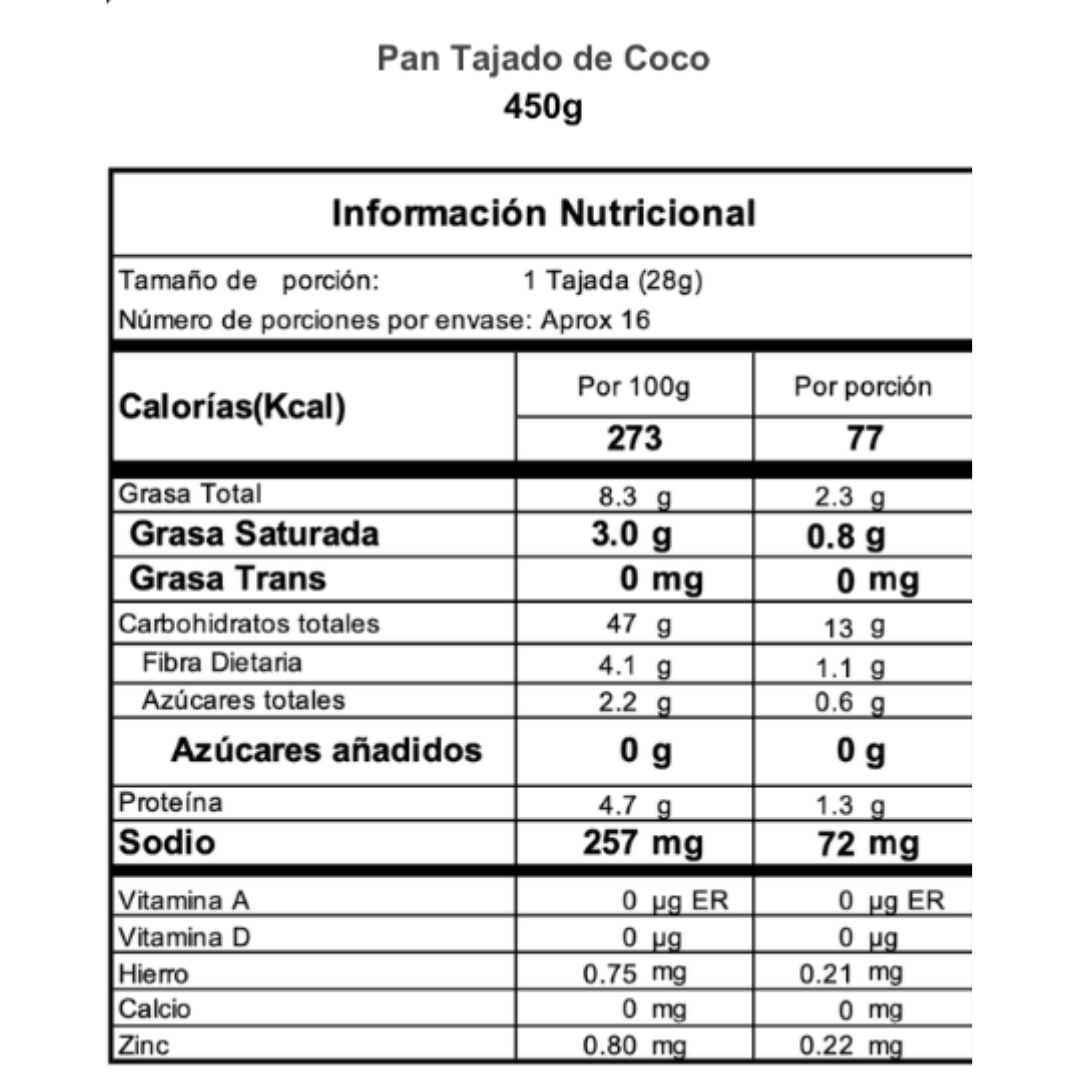 Pan Tajado de Coco - Reborn x450g
