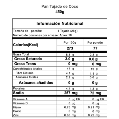 Pan Tajado de Coco - Reborn x450g